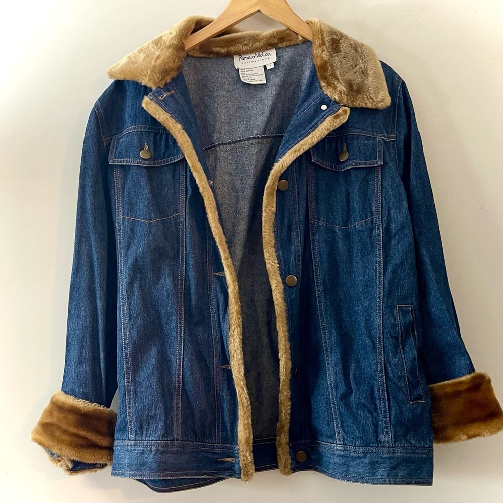 Pamela McCoy Denim Jacket Faux Fur Collar 90s Y2K
